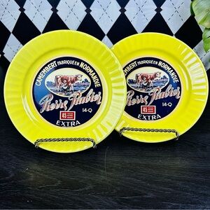 French Camembert Plates, Normandy Bistro Decor Rare European Country Collectible